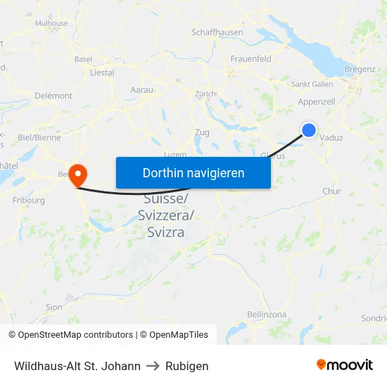 Wildhaus-Alt St. Johann to Rubigen map