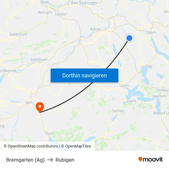 Bremgarten (Ag) to Rubigen map