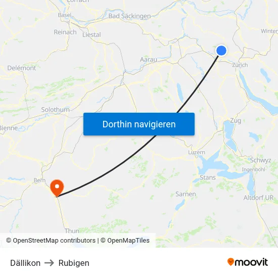 Dällikon to Rubigen map