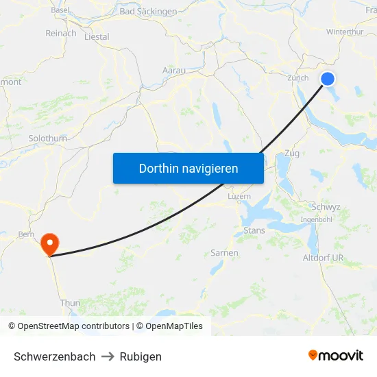 Schwerzenbach to Rubigen map