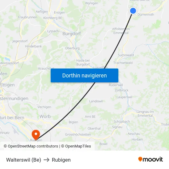Walterswil (Be) to Rubigen map