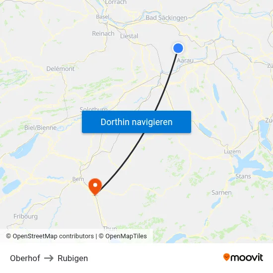 Oberhof to Rubigen map