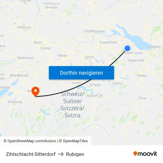 Zihlschlacht-Sitterdorf to Rubigen map