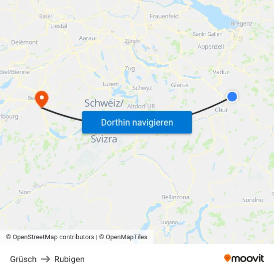 Grüsch to Rubigen map