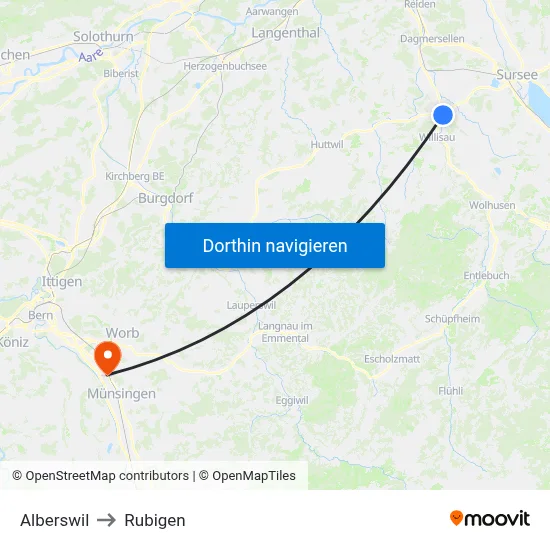 Alberswil to Rubigen map