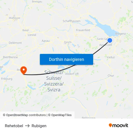 Rehetobel to Rubigen map