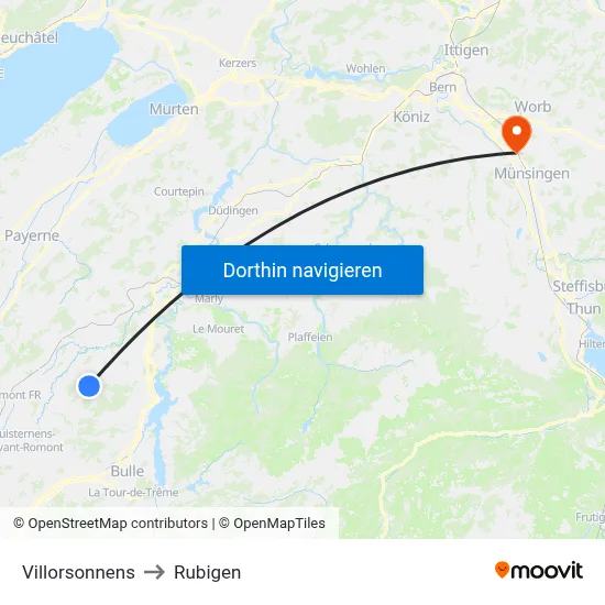Villorsonnens to Rubigen map