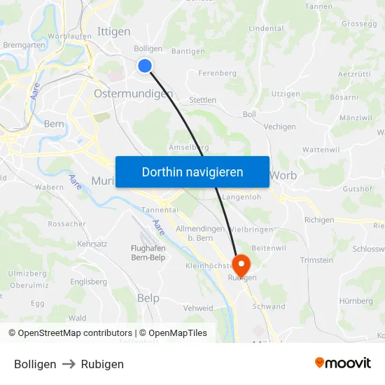Bolligen to Rubigen map