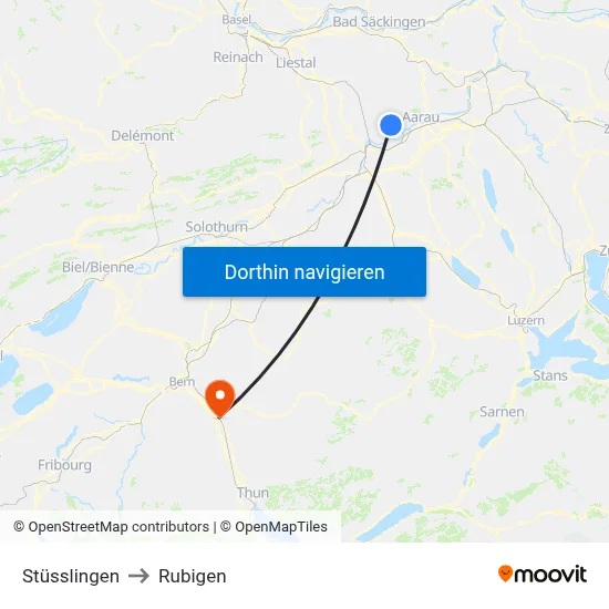 Stüsslingen to Rubigen map