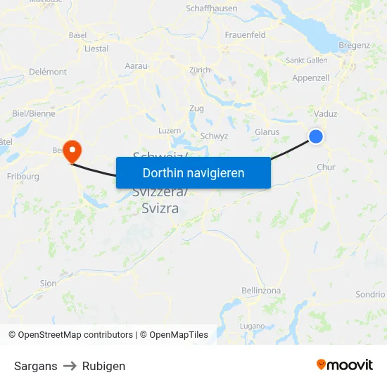Sargans to Rubigen map