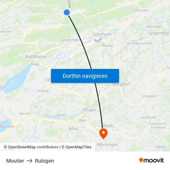 Moutier to Rubigen map