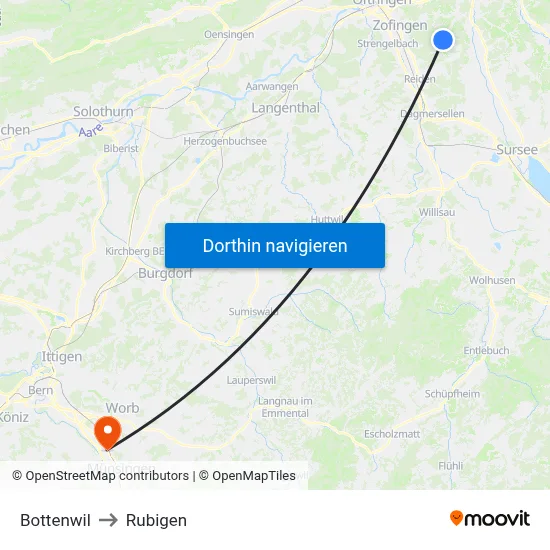 Bottenwil to Rubigen map
