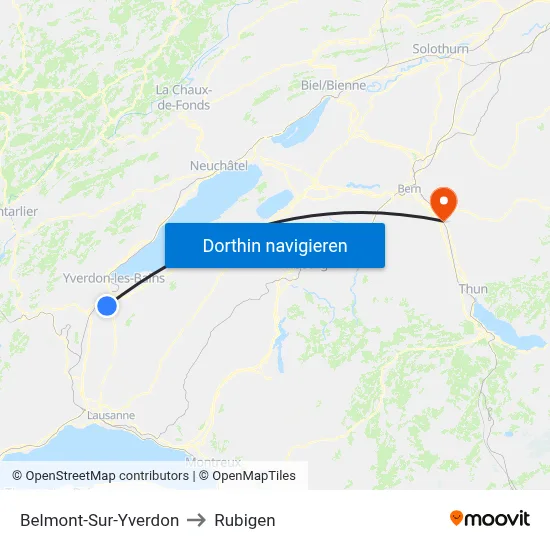 Belmont-Sur-Yverdon to Rubigen map