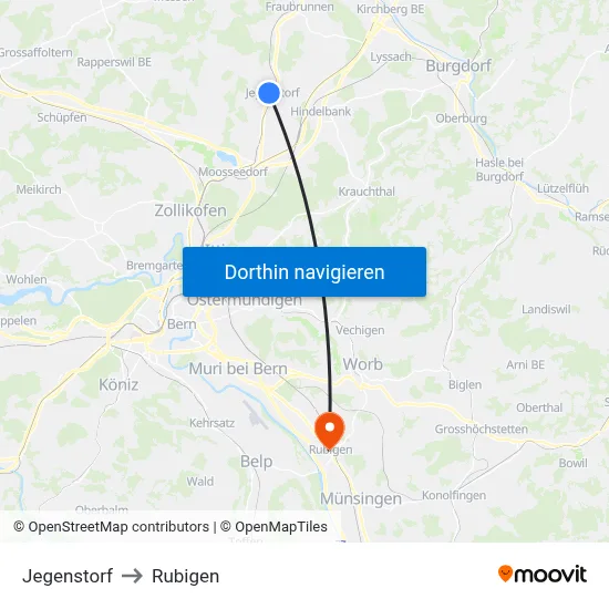 Jegenstorf to Rubigen map