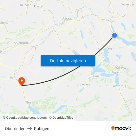 Oberrieden to Rubigen map