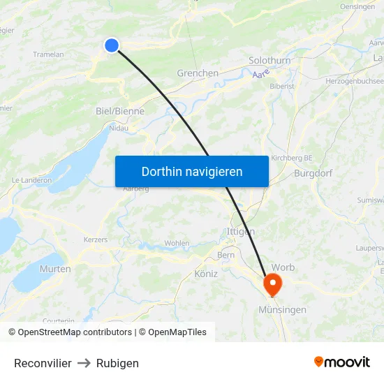 Reconvilier to Rubigen map