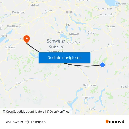 Rheinwald to Rubigen map
