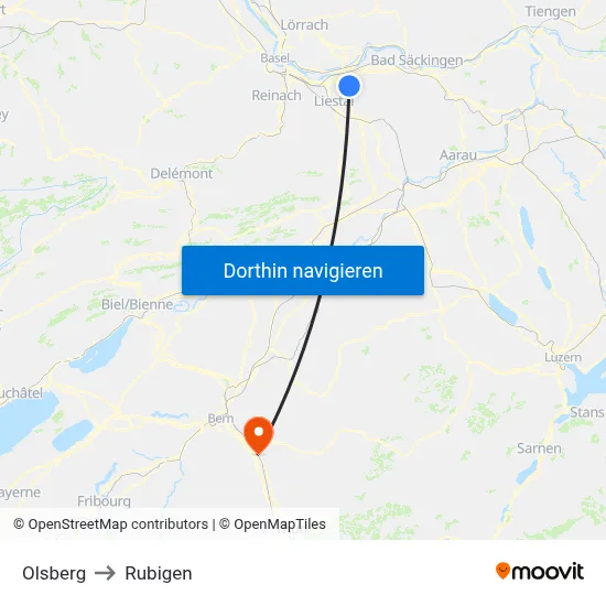 Olsberg to Rubigen map