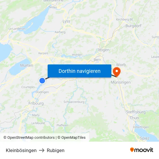 Kleinbösingen to Rubigen map