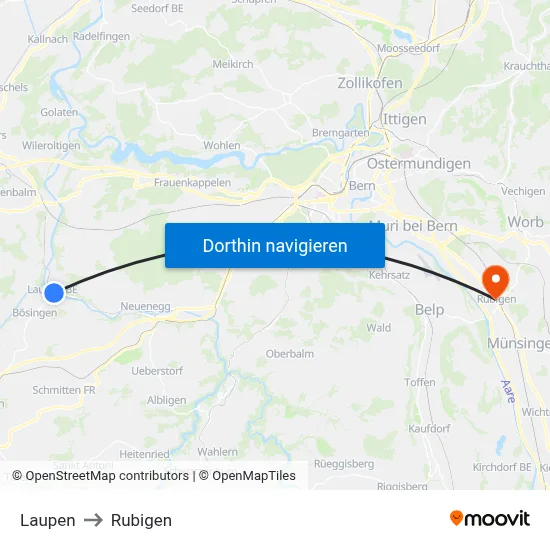 Laupen to Rubigen map