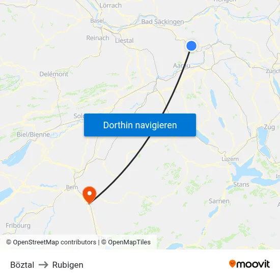 Böztal to Rubigen map