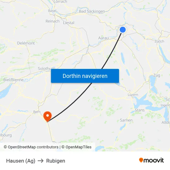 Hausen (Ag) to Rubigen map