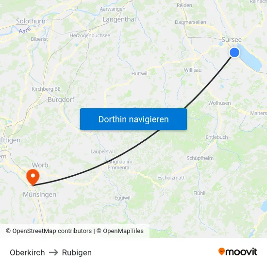 Oberkirch to Rubigen map