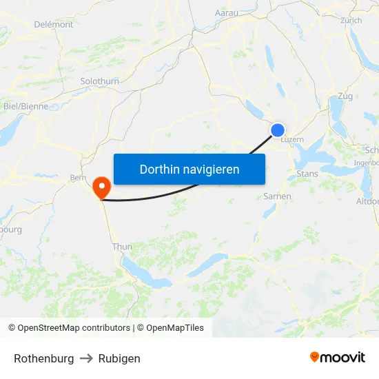 Rothenburg to Rubigen map