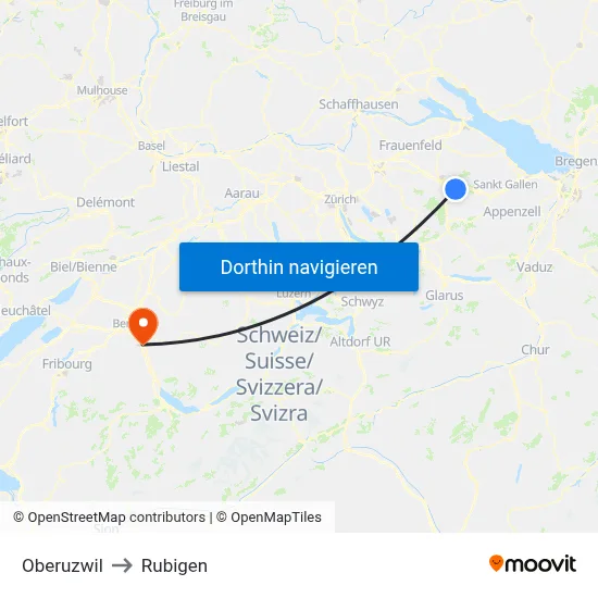 Oberuzwil to Rubigen map
