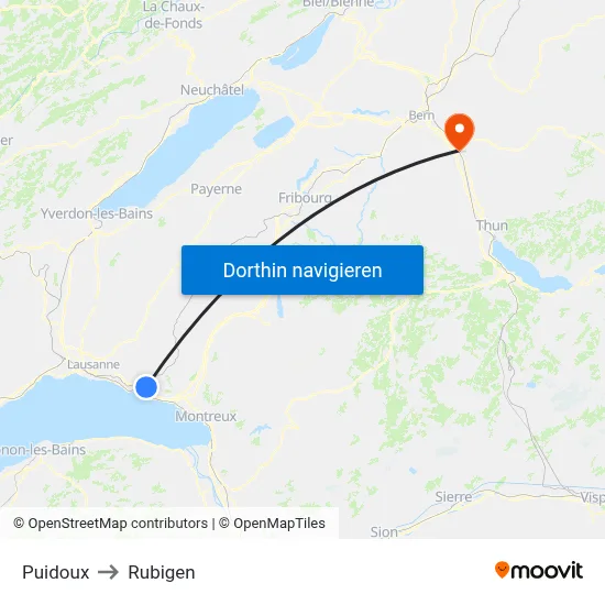 Puidoux to Rubigen map