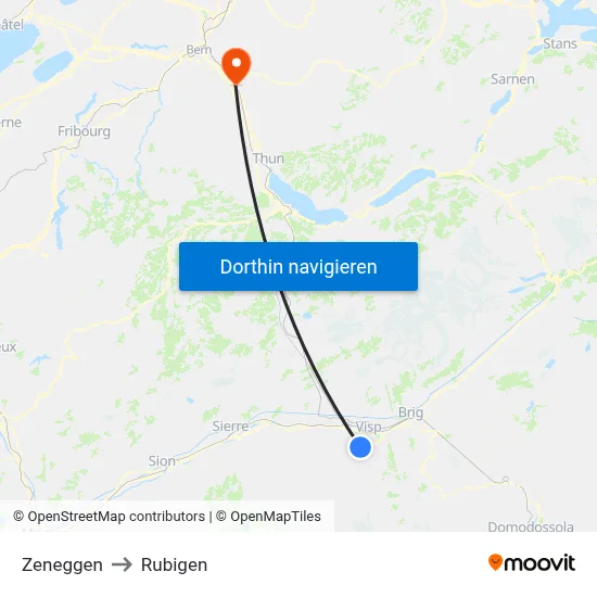 Zeneggen to Rubigen map