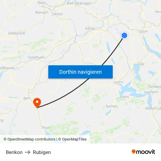Berikon to Rubigen map