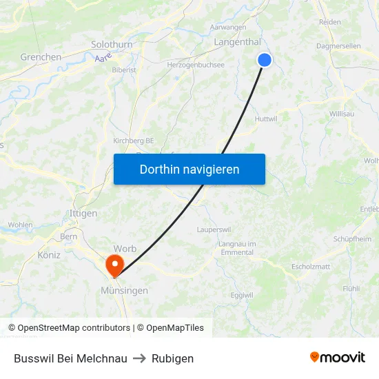 Busswil Bei Melchnau to Rubigen map