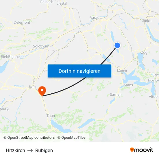Hitzkirch to Rubigen map