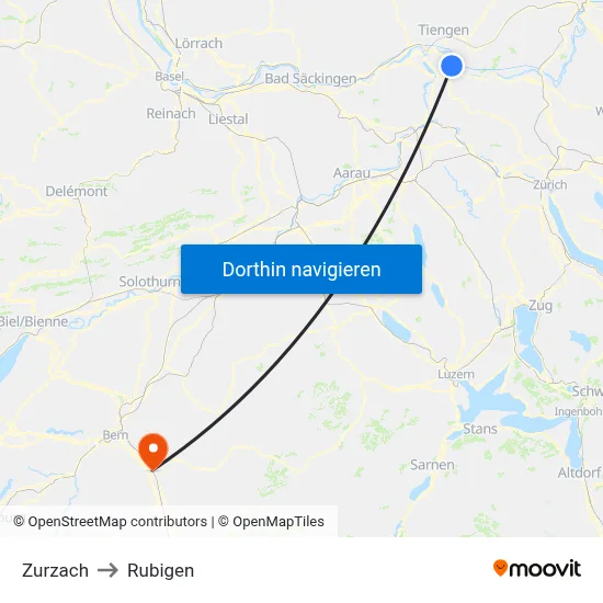 Zurzach to Rubigen map
