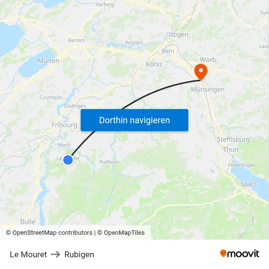 Le Mouret to Rubigen map