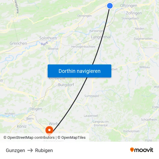Gunzgen to Rubigen map