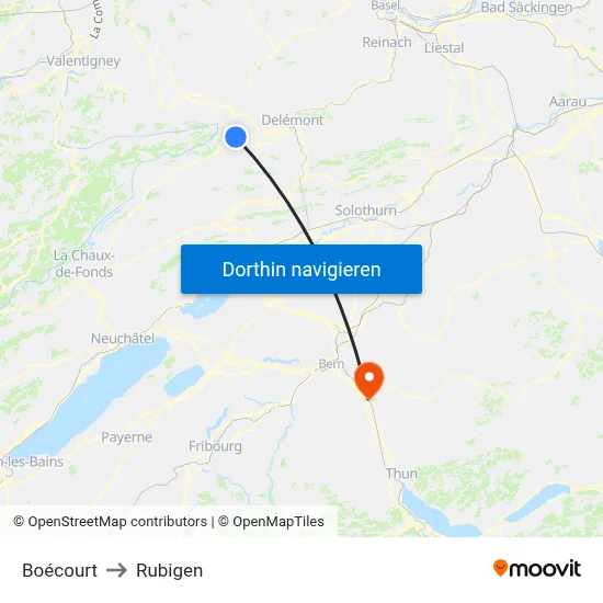 Boécourt to Rubigen map