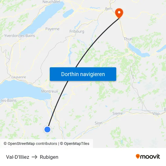 Val-D'Illiez to Rubigen map