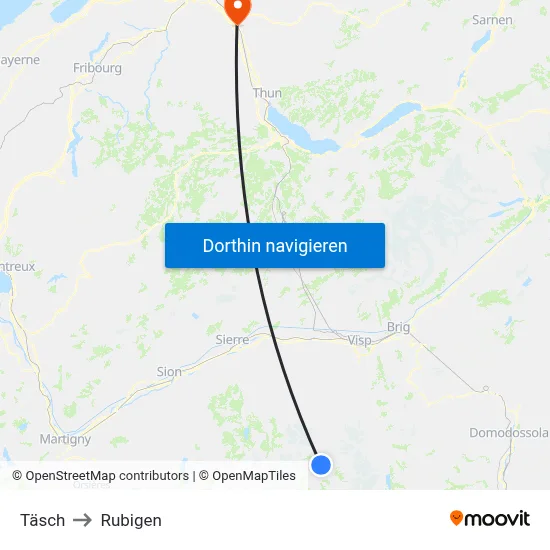 Täsch to Rubigen map