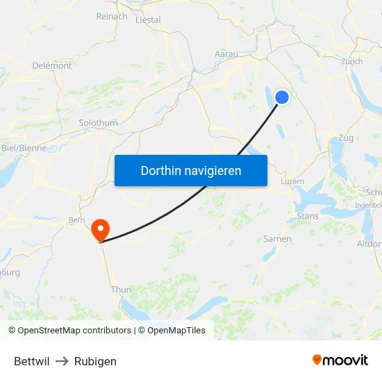 Bettwil to Rubigen map