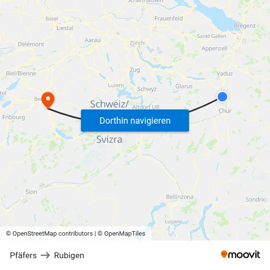 Pfäfers to Rubigen map