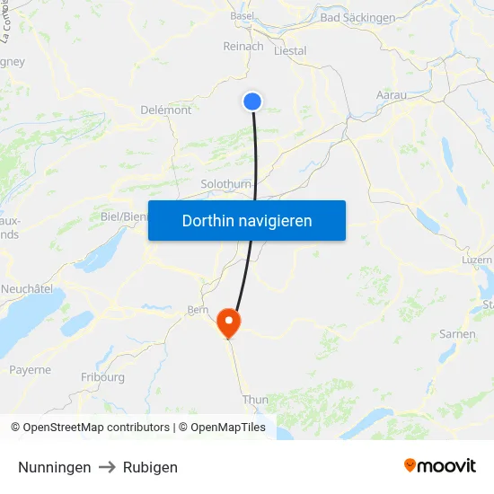 Nunningen to Rubigen map