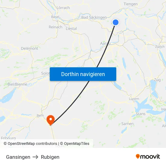 Gansingen to Rubigen map