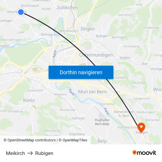 Meikirch to Rubigen map
