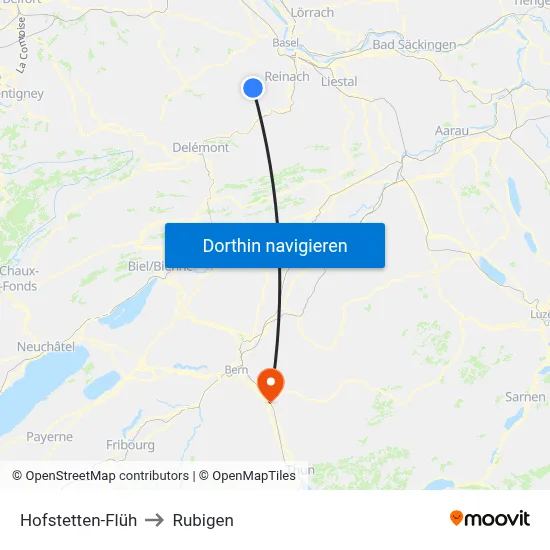 Hofstetten-Flüh to Rubigen map