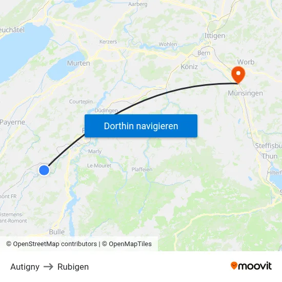 Autigny to Rubigen map