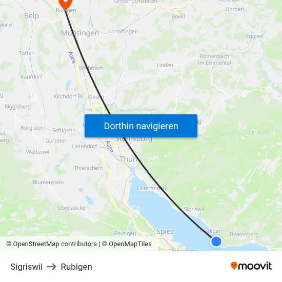 Sigriswil to Rubigen map