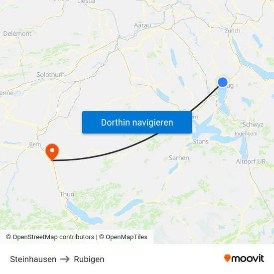 Steinhausen to Rubigen map
