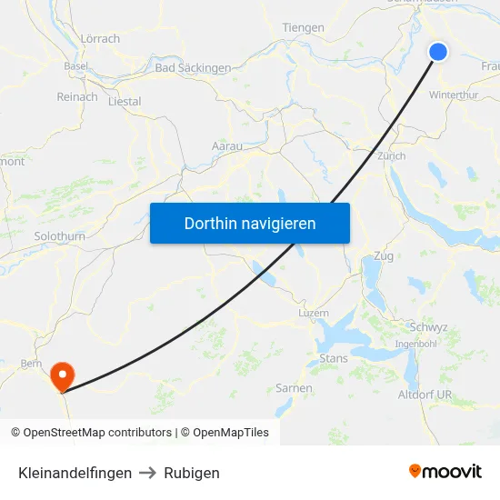 Kleinandelfingen to Rubigen map